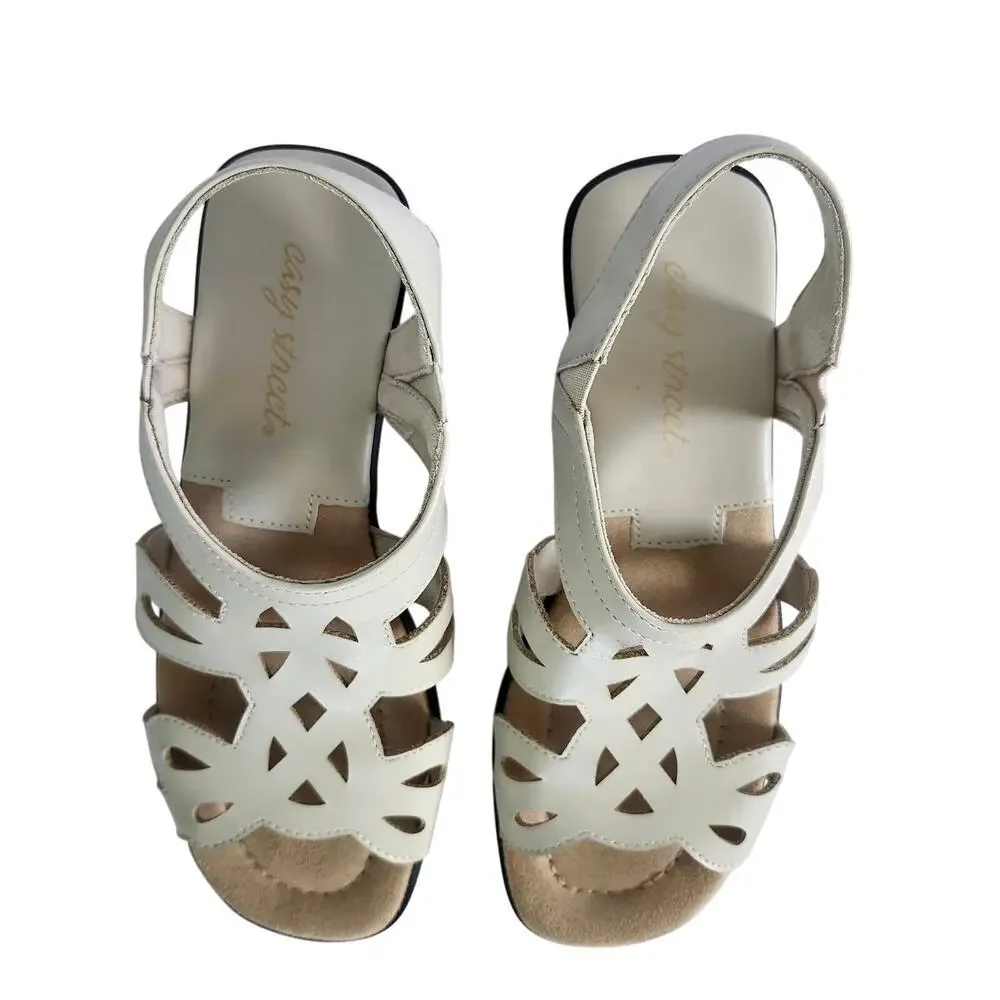 Easy Street Beige Comfort Sandals With 1.25 Inch Heel Size 6.5 Med - Picture 2 of 6